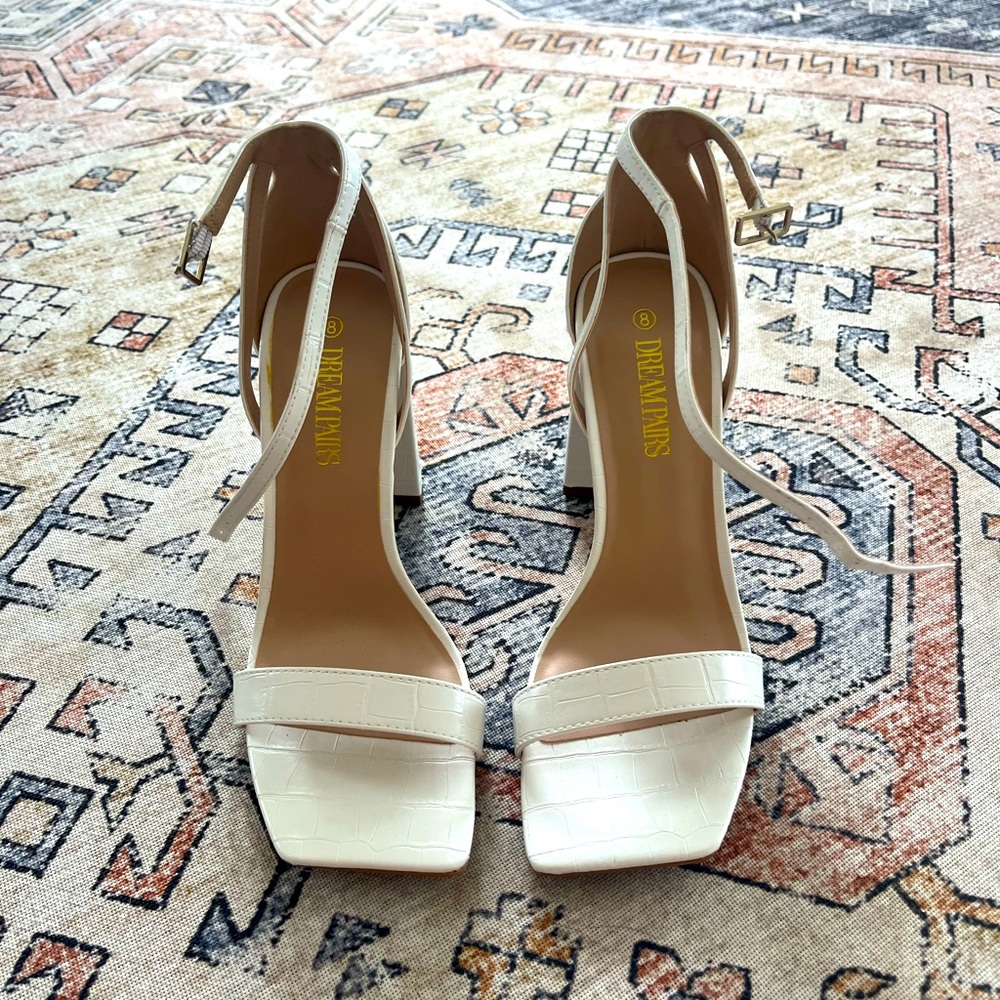 White open toe heels
